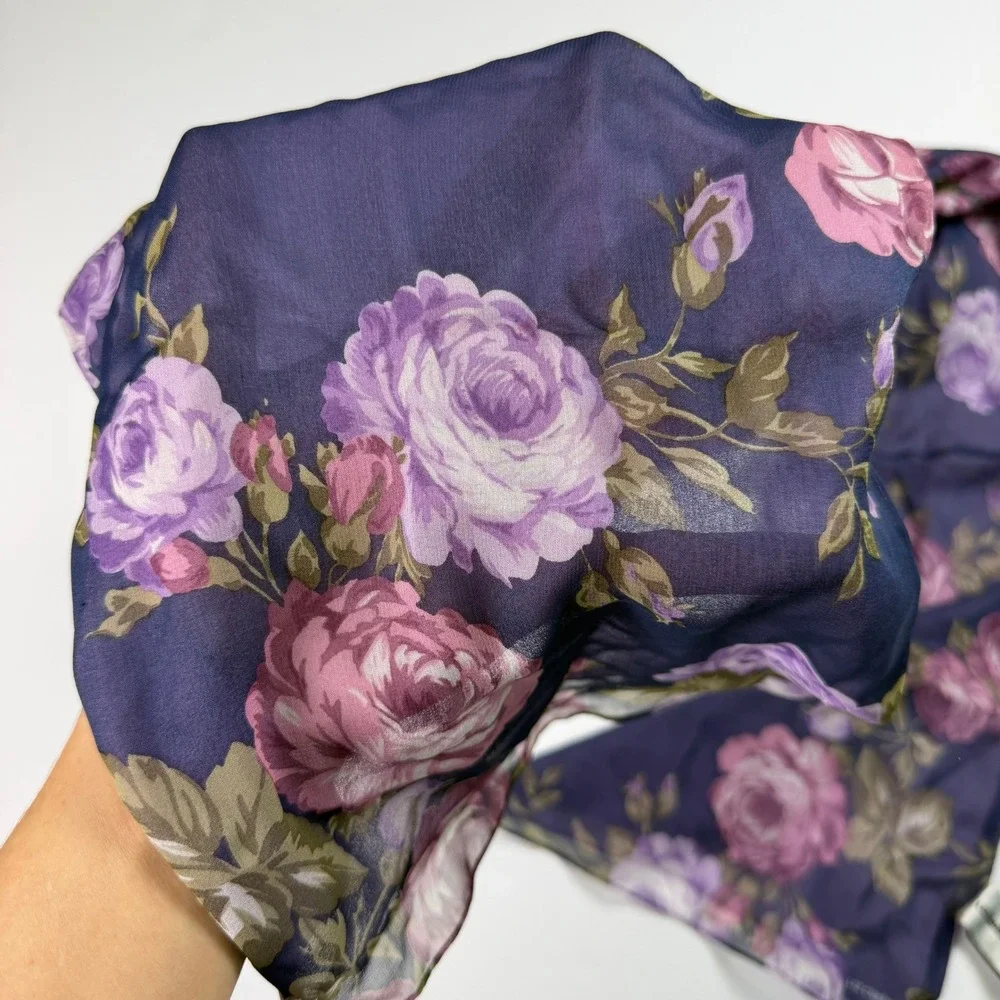 Liz Claiborne Vintage Cottagecore Romantic Womens Oblong Scarf Purple 100% Silk